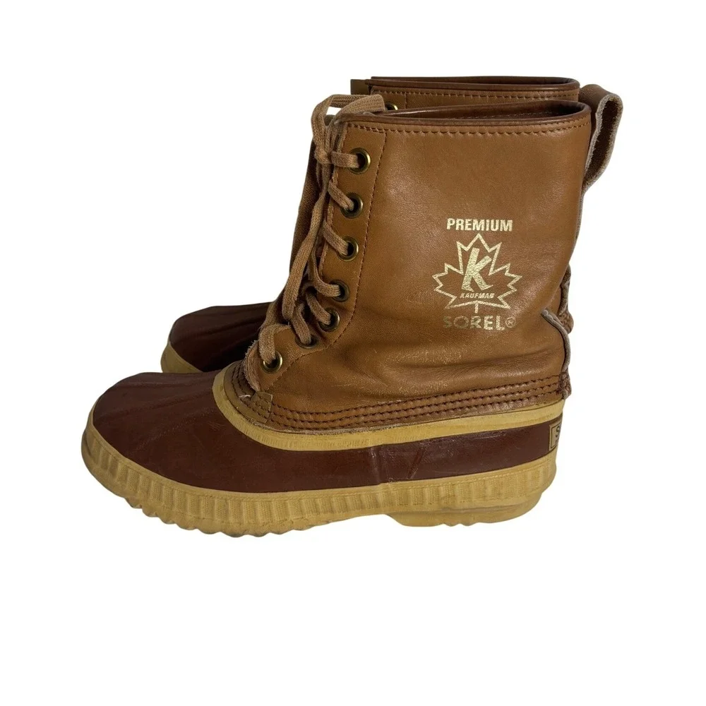 Sorel Kaufman Premium Mens 9 Vintage Duck Boots Brown Leather Made in Canada